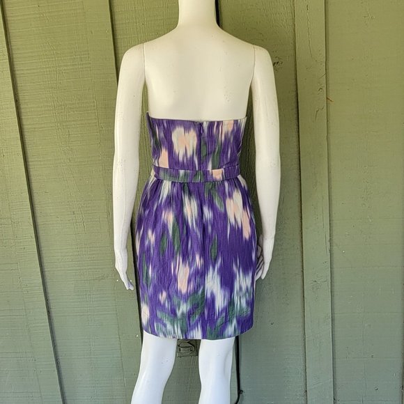 SHOSHANNA Monet Purple Print Strapless Dress 4 - Picture 4 of 5